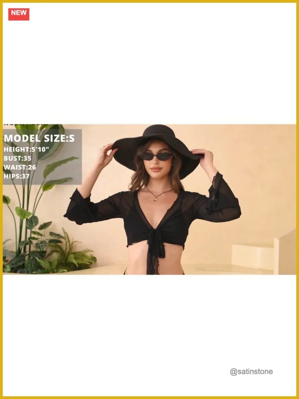 Sheer Mesh Tie Front Long Sleeve Swimsuit Cover Up Top